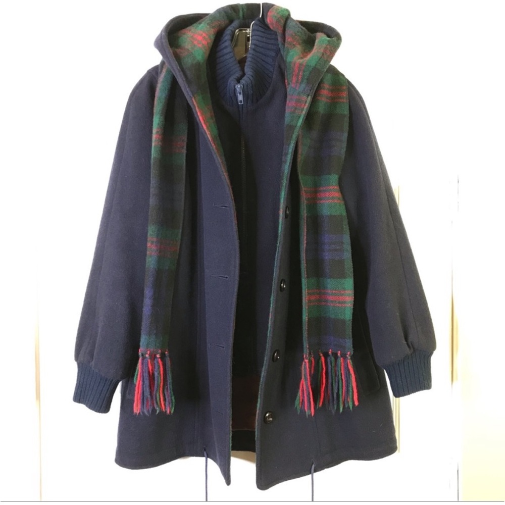 VINTAGE HERMAN KAY Navy Wool Blend Coat W Scarf